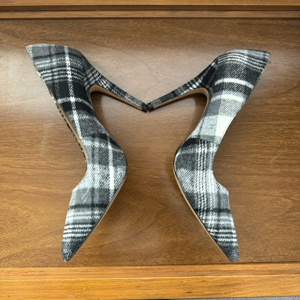 BCBGeneration Black, White, Gray Plaid Wool Heels - Picture 5 of 5